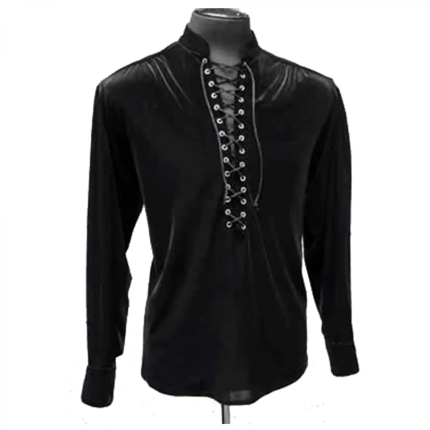 Men's Victorian Black Velvet Lace Up Shirt